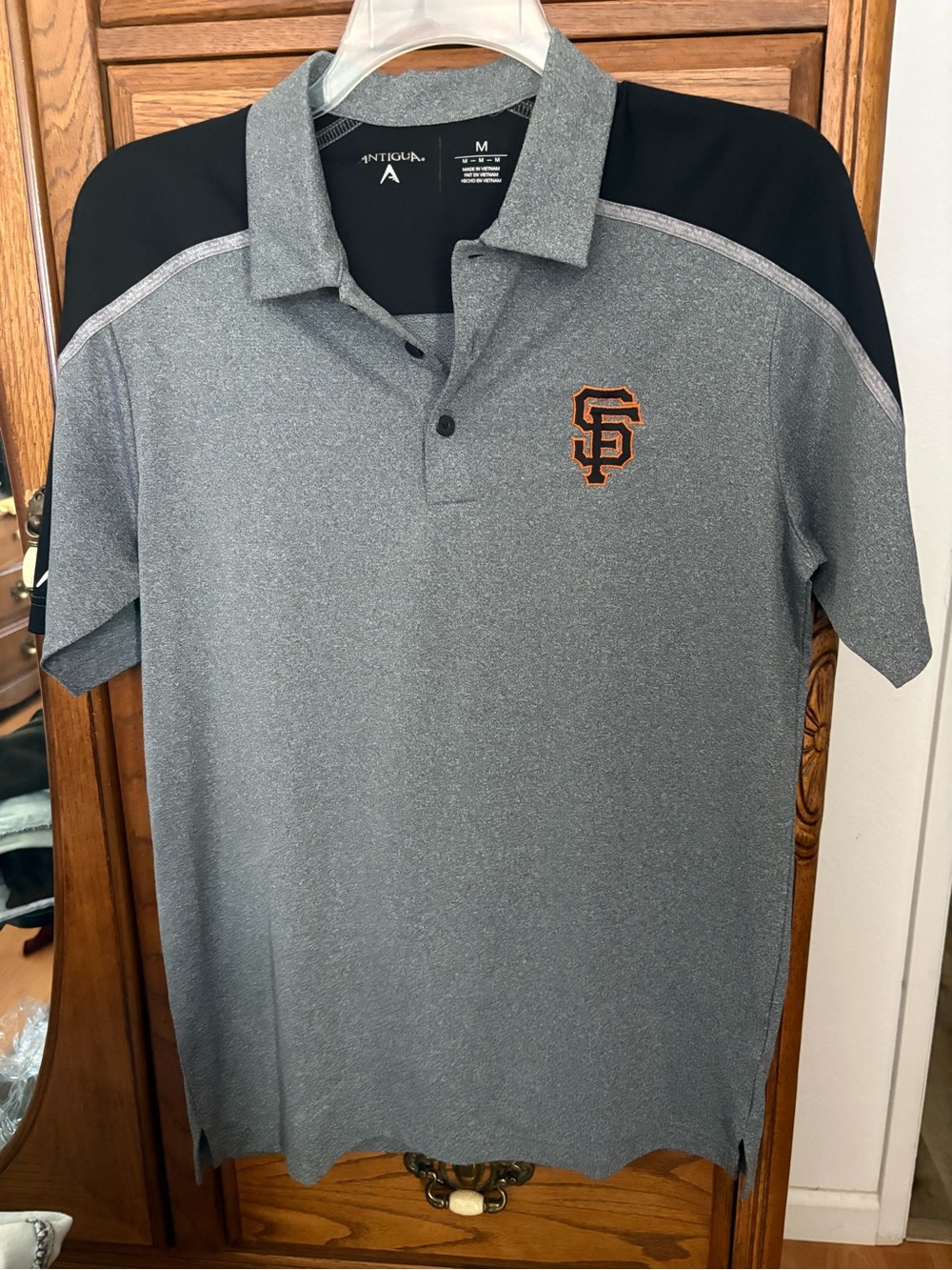 Antigua Men's Gray Polo with Black Shoulder Panels and SF Logo